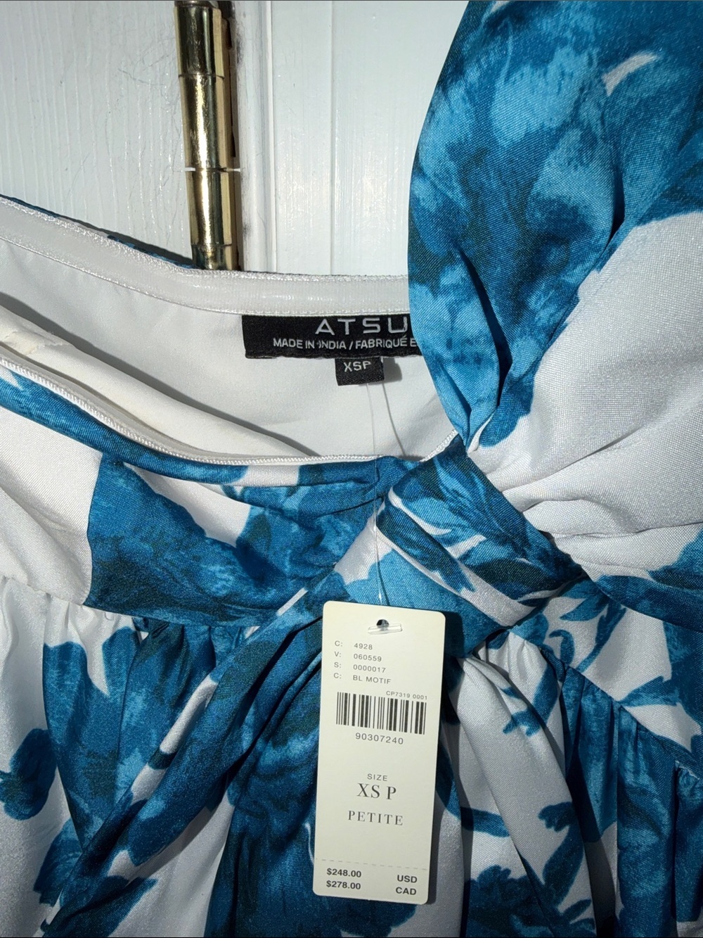 Anthropologie ATSU Blue Floral White Sundress with Bow Detail size XS NWT - Picture 9 of 12